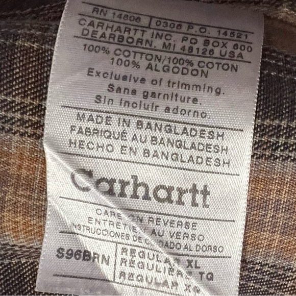 Vintage Carhartt Men's XL S96 Brown Duck Canvas Shirt Jacket Flannel Lined Snap - Picture 8 of 16